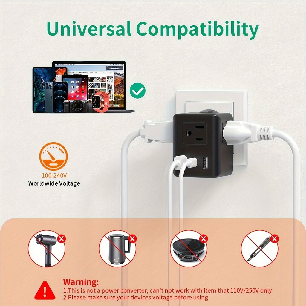 1 kpl 4-in-1 Euroopan matkasovitin - Kansainvälinen virtasovitin USB-latausportilla (1 USB-C, 2 USB-A), Type C -sovitin matkustamiseen Eurooppaan, Italiaan, Ranskaan, Espanjaan, Saksaan, Kompakti koko matkoille, Turvajärjestelmän takuu hinta ja tiedot | Kytkimet ja pistorasiat | hobbyhall.fi