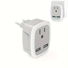 Eurooppalainen matkamuuntaja, EU-US, 2 USB, LED, yleislaturi. hinta ja tiedot | Kytkimet ja pistorasiat | hobbyhall.fi