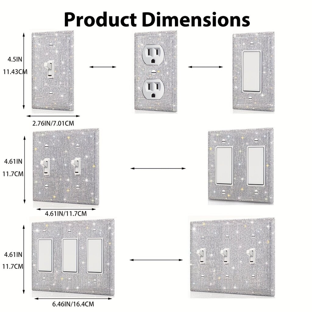 1kpl Kimalteleva Hopeinen Rhinestone Valokytkimen Kansilevy hinta ja tiedot | Kytkimet ja pistorasiat | hobbyhall.fi