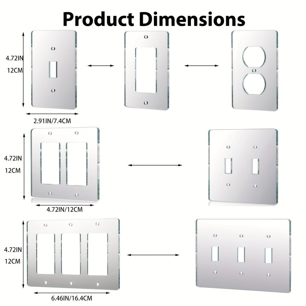 4kpl Peili Dekoratiivinen Valokytkinsuojus, Pistorasian Katkaisija Kansilevy, Akryylilasi Heijastava Kytkinlevy hinta ja tiedot | Kytkimet ja pistorasiat | hobbyhall.fi
