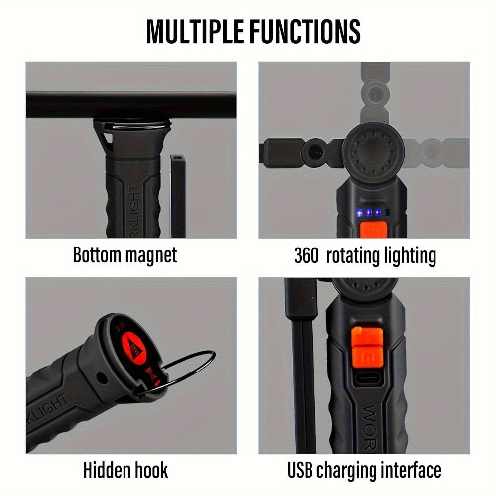 Ultra-kirkas USB-ladattava LED-taskulamppu - Kannettava, taitettava retkeilylyhty magneettikoukulla | 400mAh akku, ei vedenpitävä, ihanteellinen vaellukseen ja kalastukseen. hinta ja tiedot | Retkilamput | hobbyhall.fi