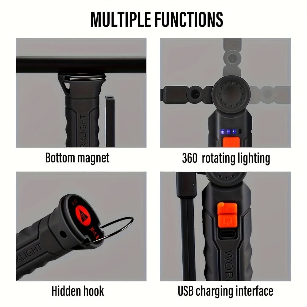 Monipuolinen Led-taitettava työvalaisin - kannettava, usb-ladattava taskulamppu magneettikoukulla ja useilla toiminnoilla retkeilyyn, kalastukseen, vaellukseen ja yöseikkailuihin hinta ja tiedot | Retkilamput | hobbyhall.fi