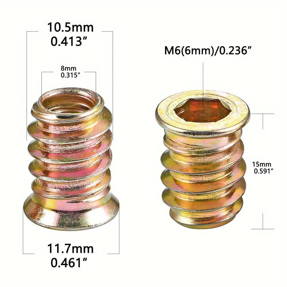 40kpl M6 Huonekaluruuvimutteri Kierre Puu Upotusholkki Hex Avaimella kalusteille hinta ja tiedot | Kiinnitystarvikkeet | hobbyhall.fi