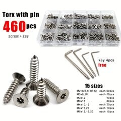 460 kpl ruostumaton ter&#xE4;s Torx-ruuvit - M2.6-M5 hinta ja tiedot | Kiinnitystarvikkeet | hobbyhall.fi