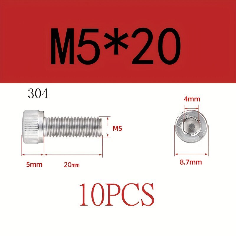 6/8/10kpl M5 M6 M8 304 A2 ruostumaton ter&#xE4;s DIN912 kuusiokolo ruuvi hinta ja tiedot | Kiinnitystarvikkeet | hobbyhall.fi