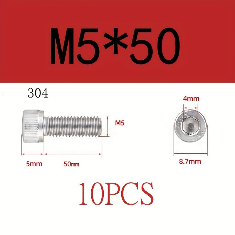 6/8/10kpl M5 M6 M8 304 A2 ruostumaton teräs DIN912 kuusiokolo ruuvi hinta ja tiedot | Kiinnitystarvikkeet | hobbyhall.fi