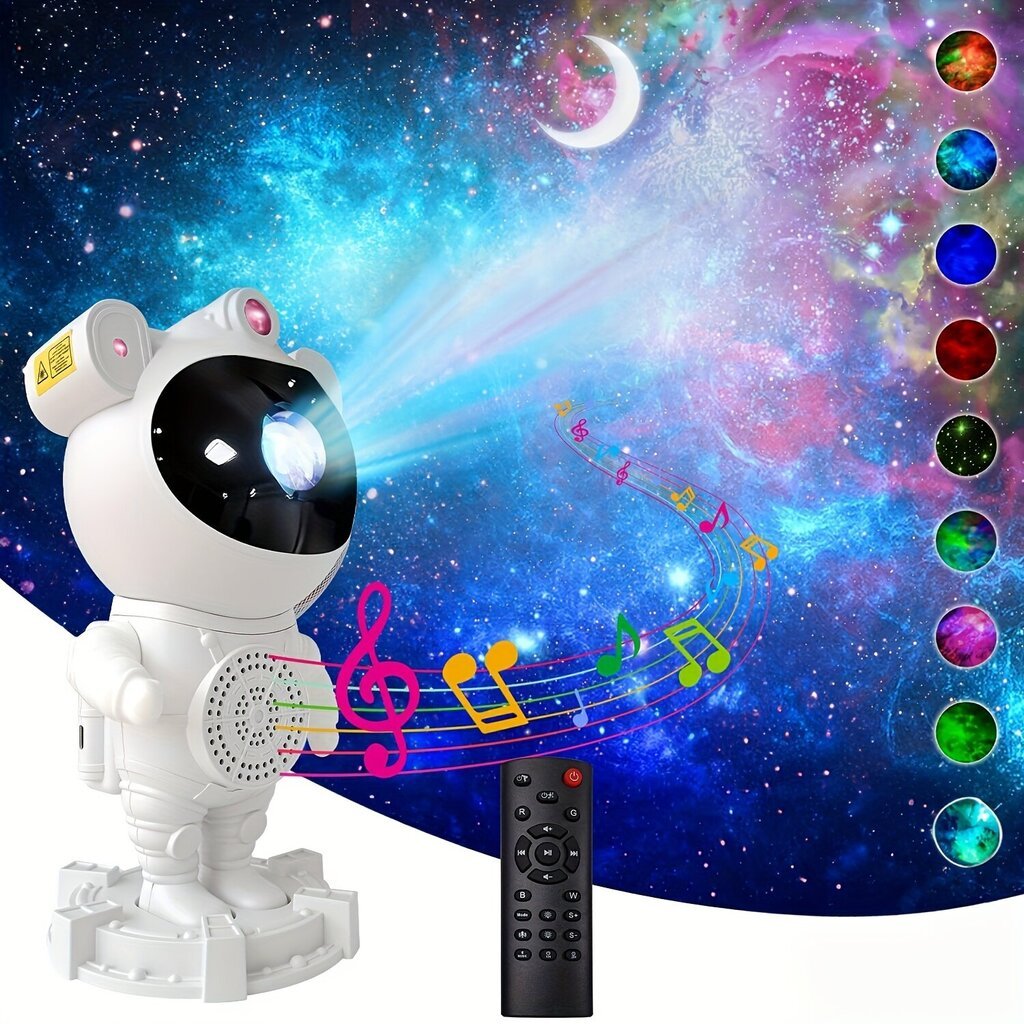 'Astronautti LED Galaxy -yövalo kaiuttimella, kaukosäädin ja USB.' hinta ja tiedot | Retkilamput | hobbyhall.fi