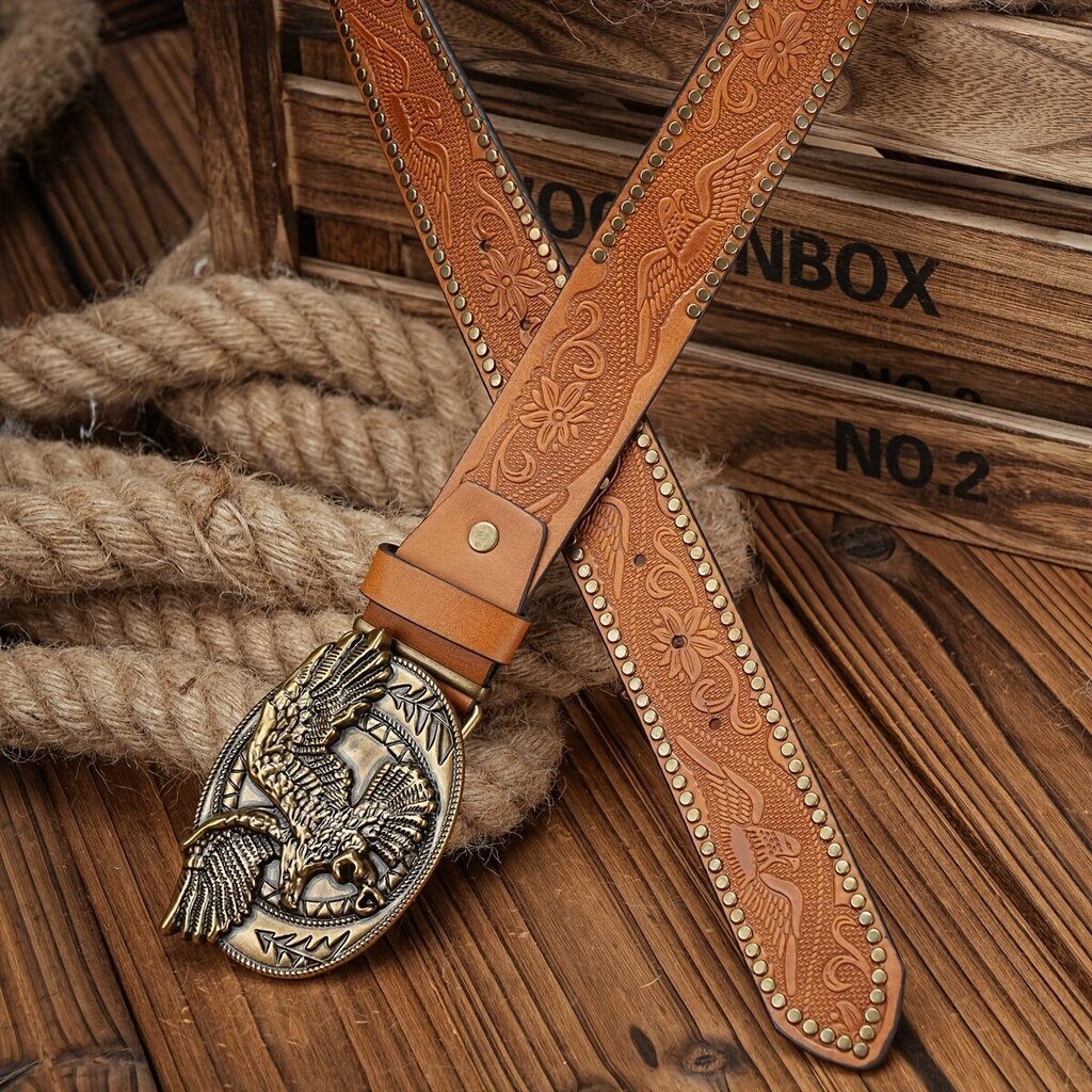 Unisex Vintage Western Cowboy Vyö - PU Nahka Kukkakuvio Solki, Täydellinen Farkkuihin hinta ja tiedot | Miesten vyöt | hobbyhall.fi