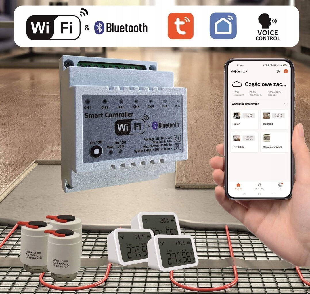 Lattialämmityksen säädin Smart Track Tunya Wifi, 3 piiriä hinta ja tiedot | Lattialämmitys | hobbyhall.fi