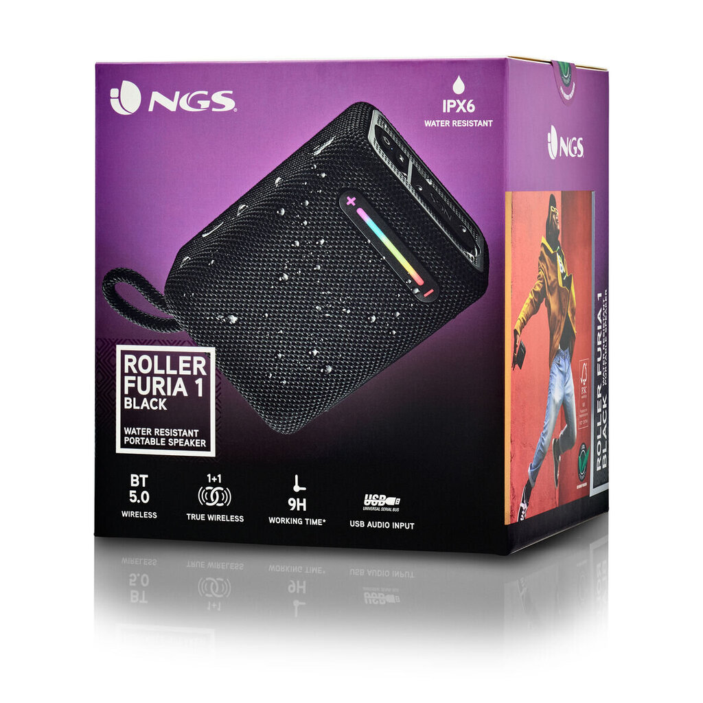 Kannettavat Bluetooth-kaiuttimet NGS Roller Furia 1 Black Black 15 W hinta ja tiedot | Kaiuttimet | hobbyhall.fi