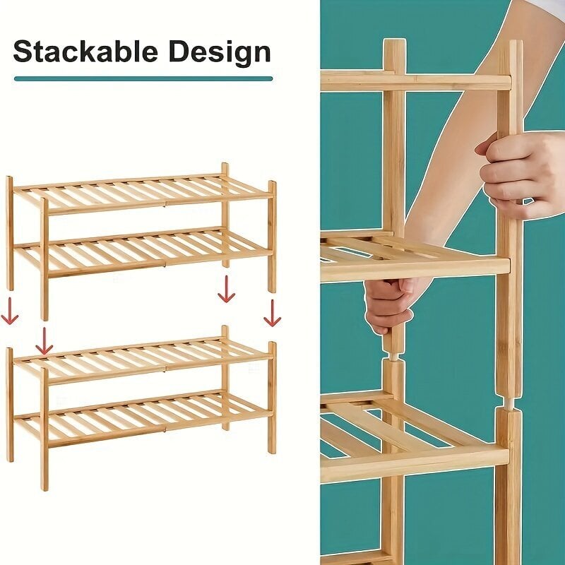 Monik&#xE4;ytt&#xF6;inen 2/3 Tasoinen Taittuva Bambukenk&#xE4;teline Ramadani Sisustus. hinta ja tiedot | Kenkäkaapit ja -hyllyt | hobbyhall.fi