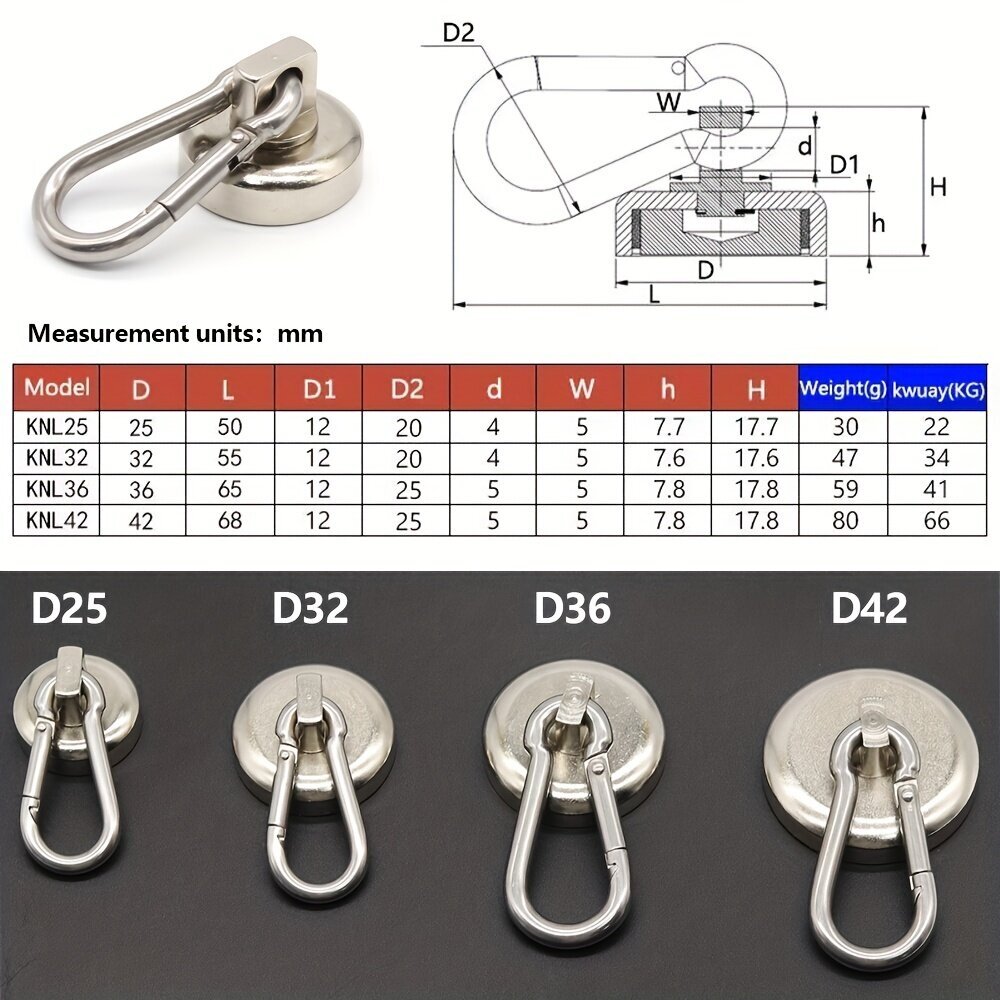 1kpl Magneettikoukut, 27.22KG Vahva Raskas Neodymium Koukut Pyörivä Karabiini, Erinomainen Jääkaappiin Ja Muita Magneettipintoja varten hinta ja tiedot | Käsityökalut | hobbyhall.fi