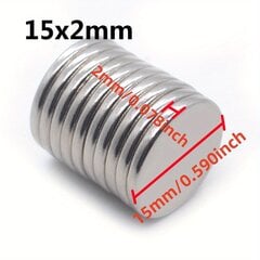 10 kpl neodyymimagneetti 15mm2mm N35 NdFeB pysyv&#xE4; py&#xF6;re&#xE4; magneetti teollisuuteen hinta ja tiedot | Käsityökalut | hobbyhall.fi