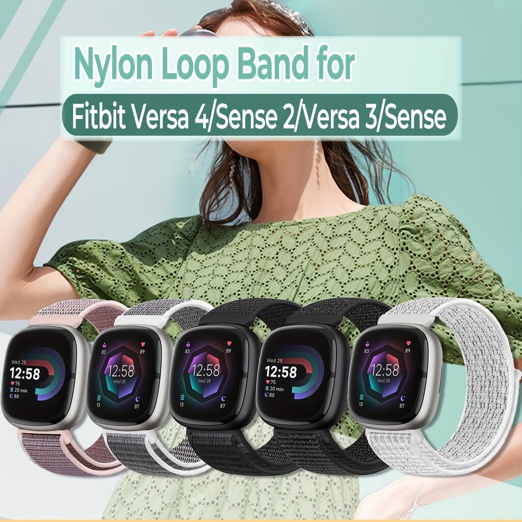 'Nailonsilmukka yhteensopiva Fitbit Sense / Versa rannekkeet, säädettävä hengittävä nailonranneke' hinta ja tiedot | Älykellot | hobbyhall.fi