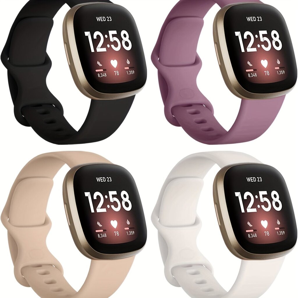 '4 Pakkausta Hihnat Yhteensopiva Fitbit Sense/Versa 3/4/Sense 2, Pehmeä TPU Urheiluhihna, Vaihtohihnat Naisille Miehille' hinta ja tiedot | Älykellot | hobbyhall.fi