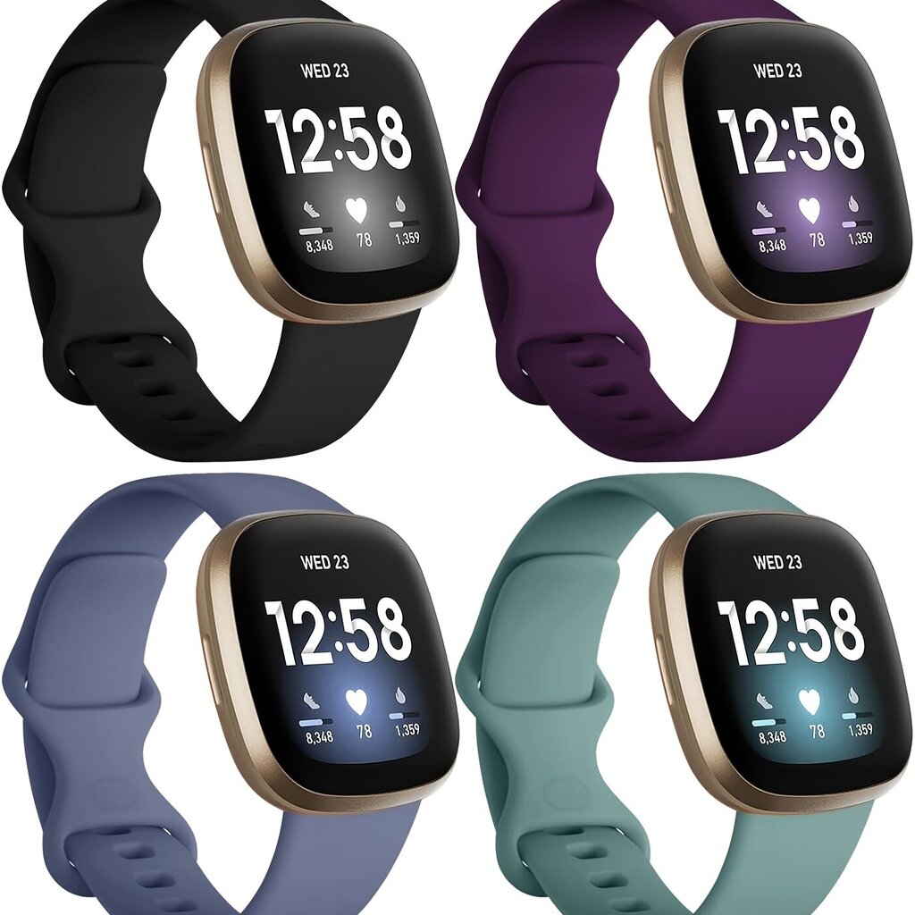 '4 Pakkausta Hihnat Yhteensopiva Fitbit Sense/Versa 3/4/Sense 2, Pehmeä TPU Urheiluhihna, Vaihtohihnat Naisille Miehille' hinta ja tiedot | Älykellot | hobbyhall.fi