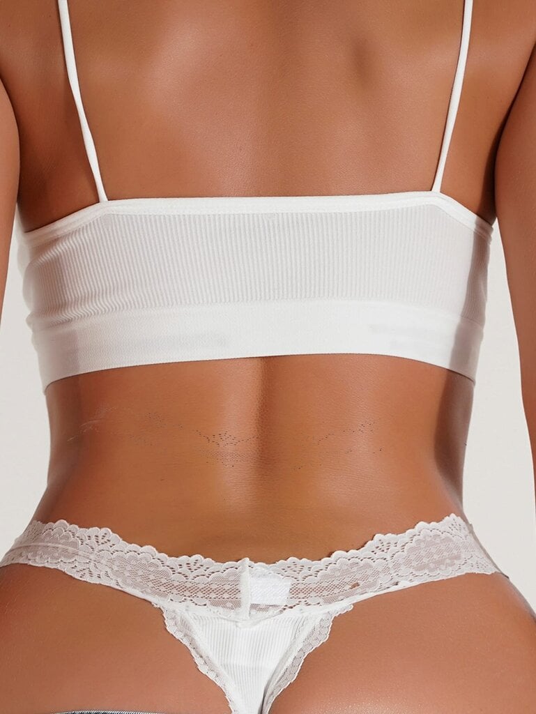 Contrast Lace Bow Front Thong Alusvaatteet·White·L hinta ja tiedot | Naisten sandaalit ja tossut | hobbyhall.fi