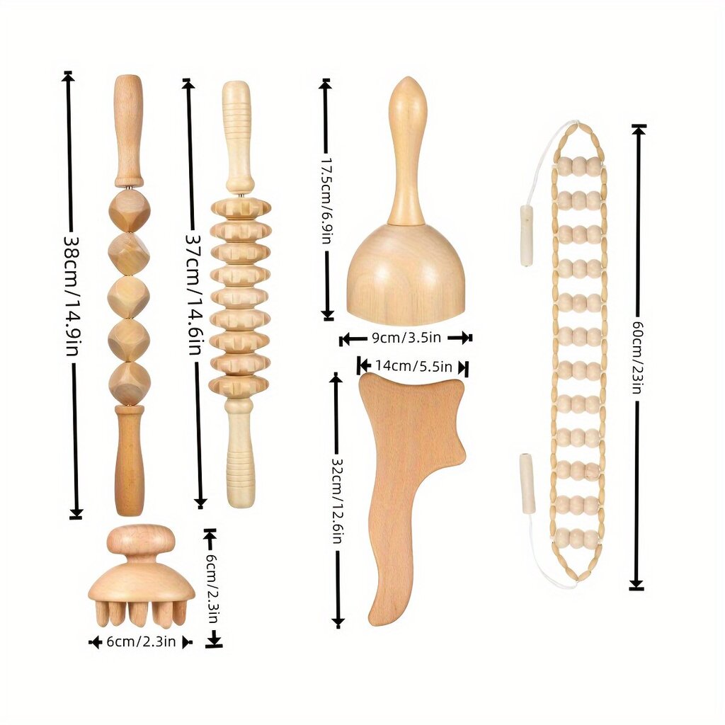7 kpl puinen hierontatyökalu kehon muotoilusetti, selluliitti hieronta, maderoterapia sarja, imusuonihieronta. hinta ja tiedot | Hierontatuotteet | hobbyhall.fi