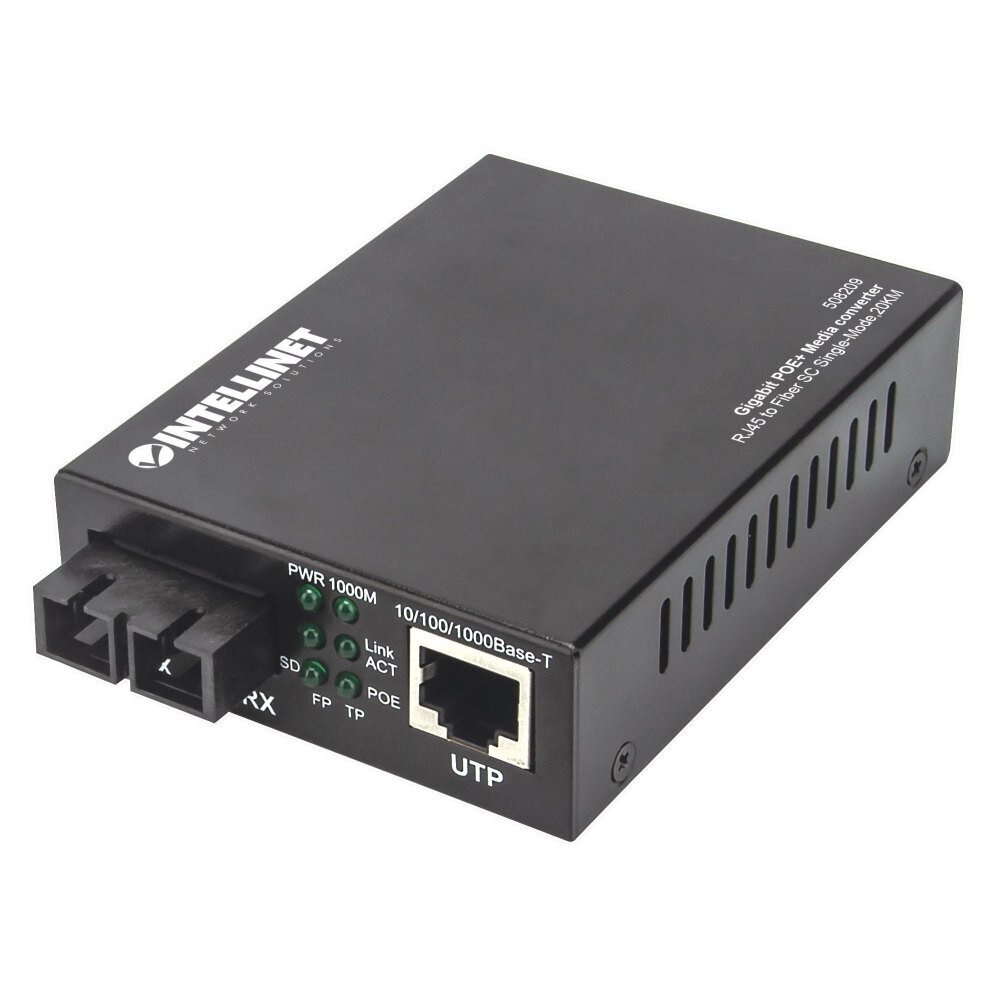 Mediamuunnin Intellinet GB PoE+ 1000Base-T RJ45 na 1000Base-LX SC SM hinta ja tiedot | Adapterit | hobbyhall.fi