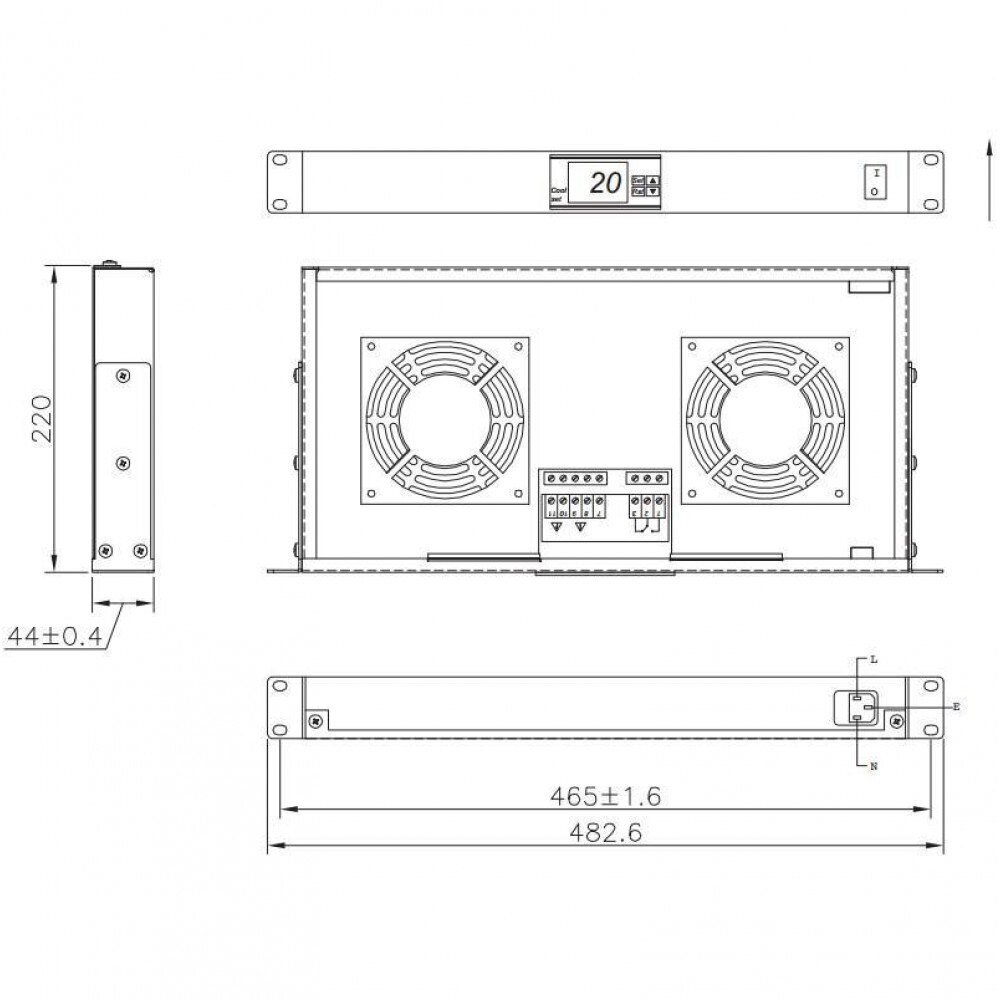 Jäähdytyspaneeli Techly 2x23W Rack 19 1U sisäinen, LED-termostaatti hinta ja tiedot | Koteloiden lisätarvikkeet | hobbyhall.fi