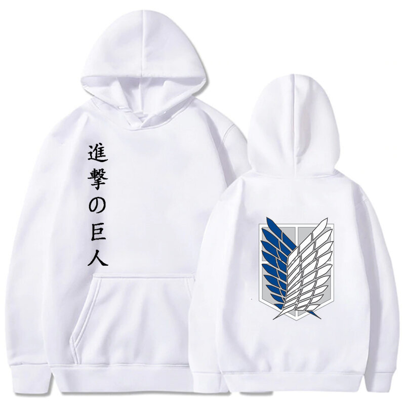 (valkoinen-XS）Japanilaiset Anime Graphic -hupparit Miesten Kawaii Attack on Titan Harajuku Sweatshirt Unisex hinta ja tiedot | Miesten puserot ja hupparit | hobbyhall.fi