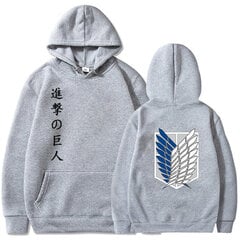 (harmaa-XS）Japanilaiset Anime Graphic -hupparit Miesten Kawaii Attack on Titan Harajuku Sweatshirt Unisex hinta ja tiedot | Miesten puserot ja hupparit | hobbyhall.fi