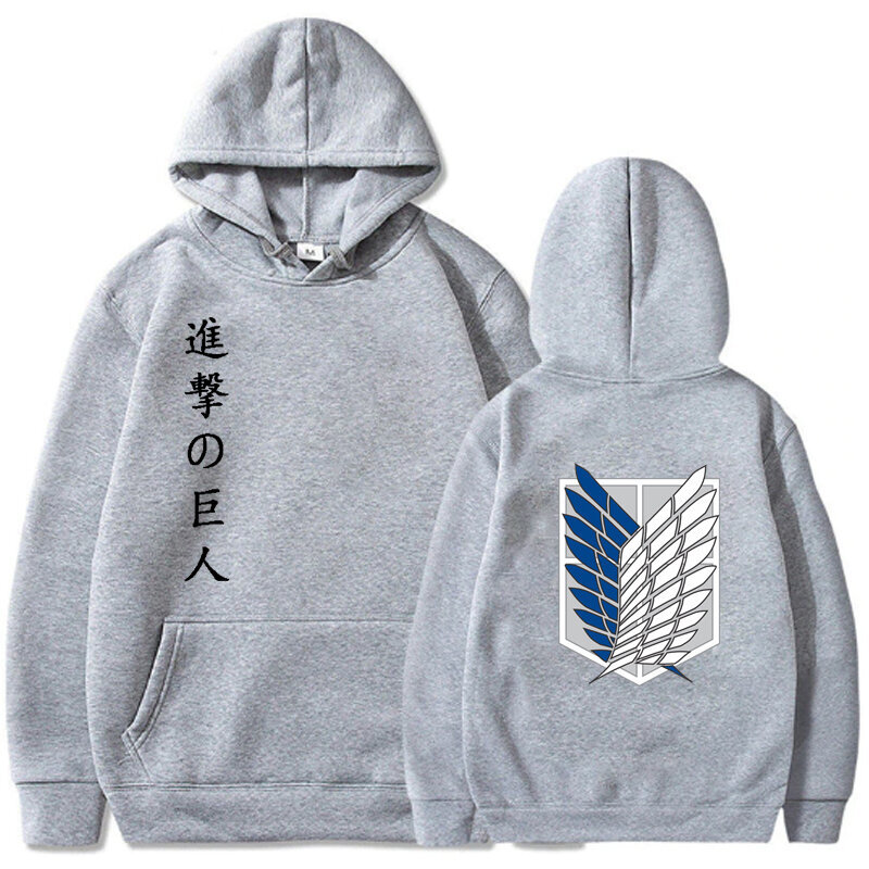 (harmaa-XS）Japanilaiset Anime Graphic -hupparit Miesten Kawaii Attack on Titan Harajuku Sweatshirt Unisex hinta ja tiedot | Miesten puserot ja hupparit | hobbyhall.fi