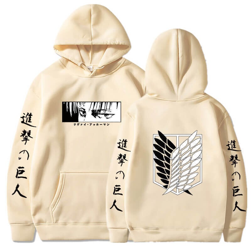 (BeigeA-XS）Anime Hoodie Attack on Titan Pullover Casual pitkähihainen Streetwear Harajuku Sweatshirt Miesten/ Unisex hinta ja tiedot | Miesten puserot ja hupparit | hobbyhall.fi