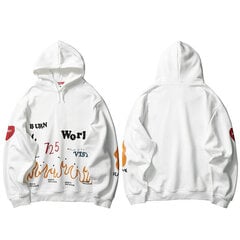 (A31W2179 White-S）Harajuku Huppari Huppari Miesten Streetwear Fire Flame Graffiti Hip Hop hinta ja tiedot | Miesten puserot ja hupparit | hobbyhall.fi