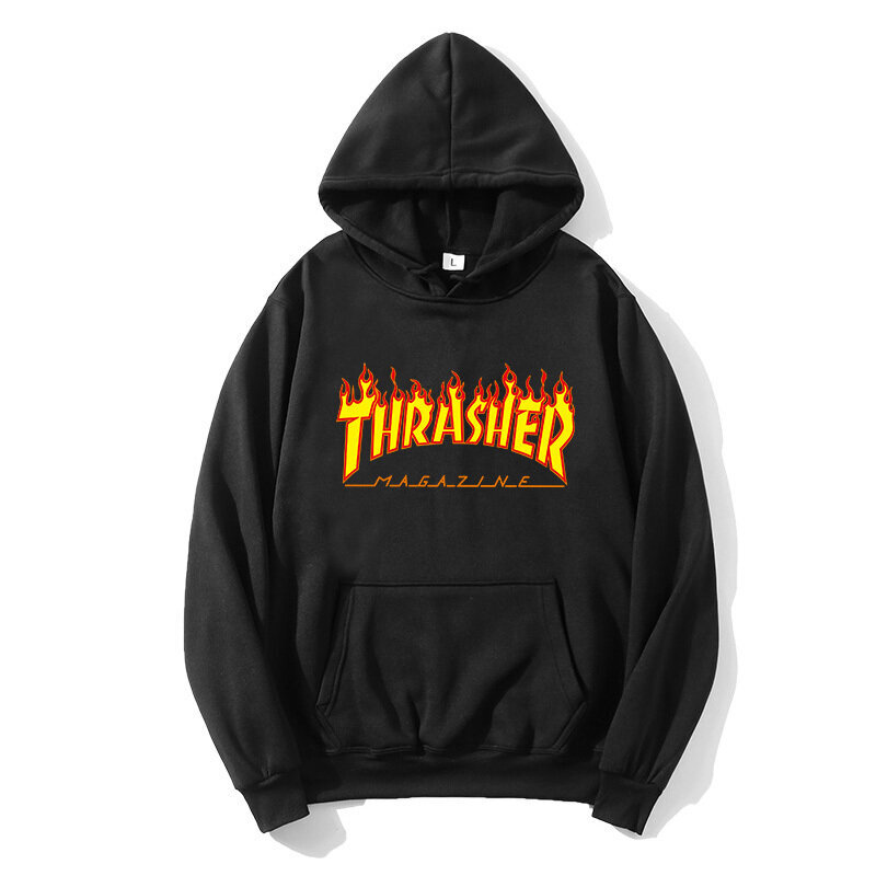 (musta-S）MANin hupullinen Thrasher Flame Print hinta ja tiedot | Miesten puserot ja hupparit | hobbyhall.fi