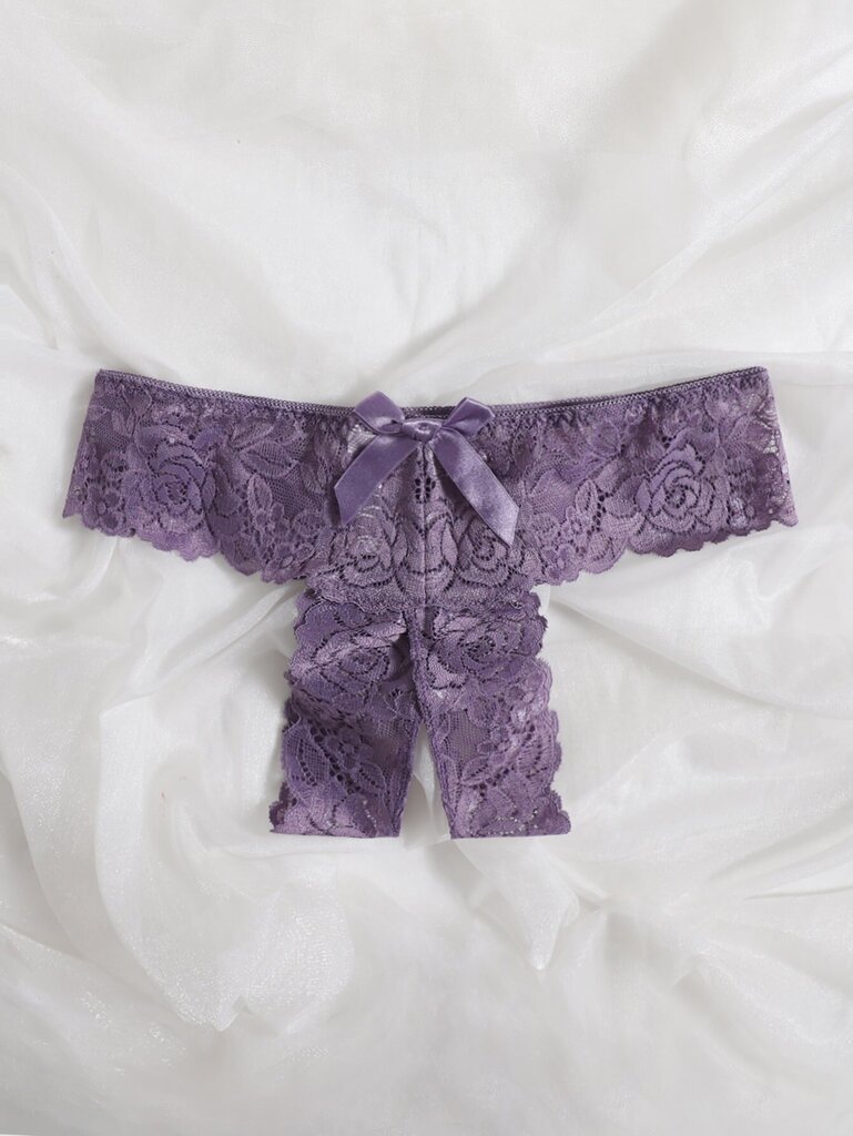 Floral Lace Bow Decor Thong Alusvaatteet·Mauve Purple·L hinta ja tiedot | Naisten sandaalit ja tossut | hobbyhall.fi