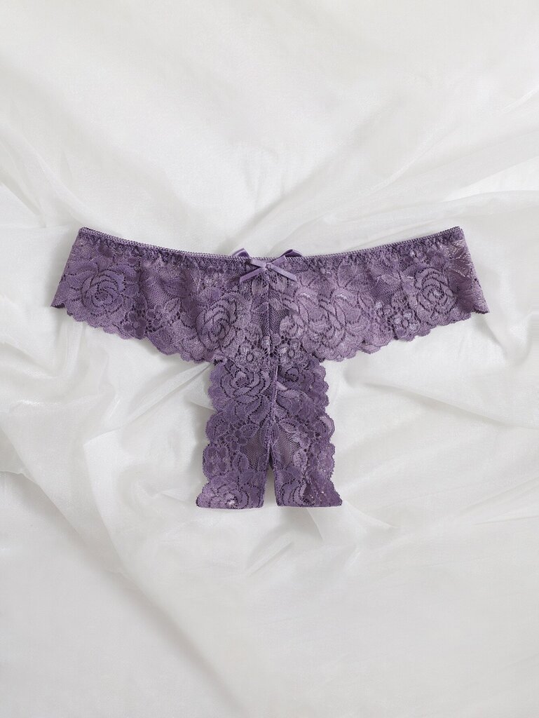 Floral Lace Bow Decor Thong Alusvaatteet·Mauve Purple·L hinta ja tiedot | Naisten sandaalit ja tossut | hobbyhall.fi