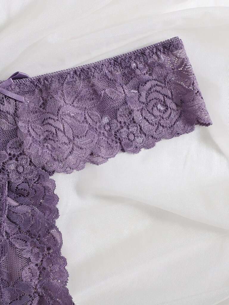 Floral Lace Bow Decor Thong Alusvaatteet·Mauve Purple·L hinta ja tiedot | Naisten sandaalit ja tossut | hobbyhall.fi