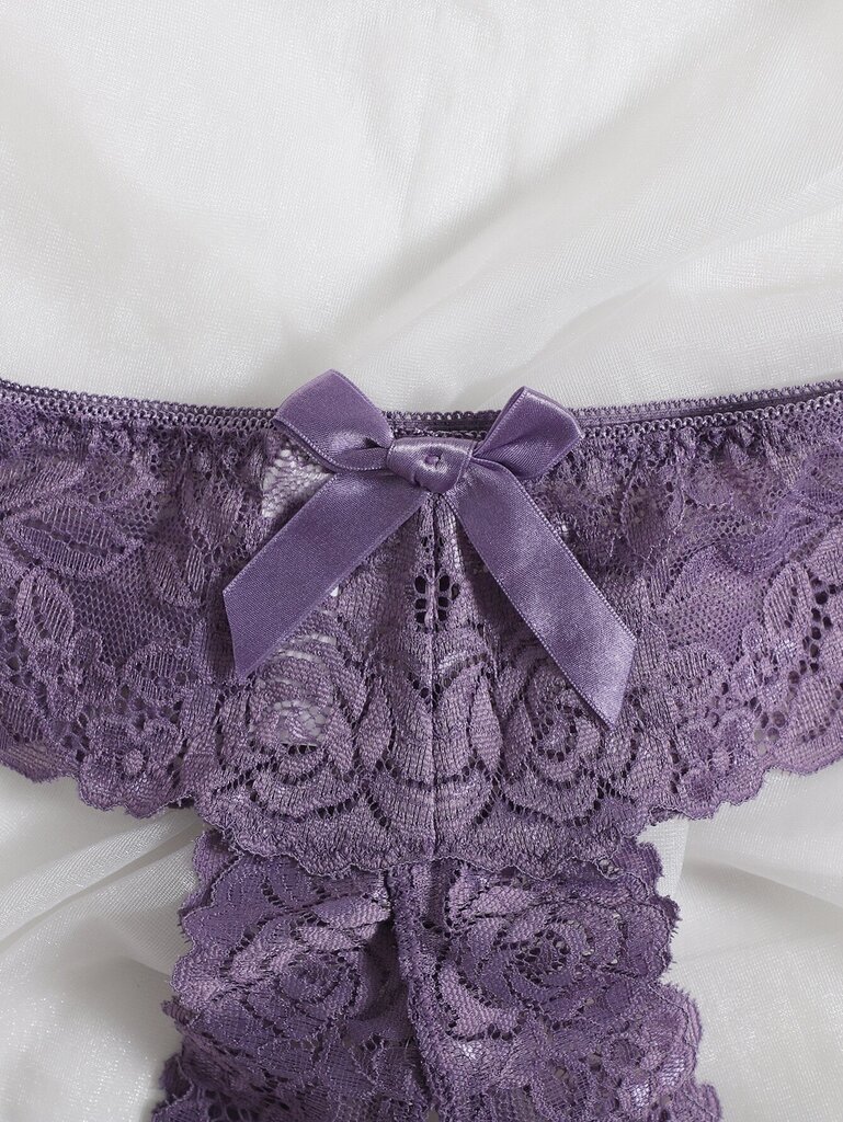 Floral Lace Bow Decor Thong Alusvaatteet·Mauve Purple·M hinta ja tiedot | Naisten sandaalit ja tossut | hobbyhall.fi