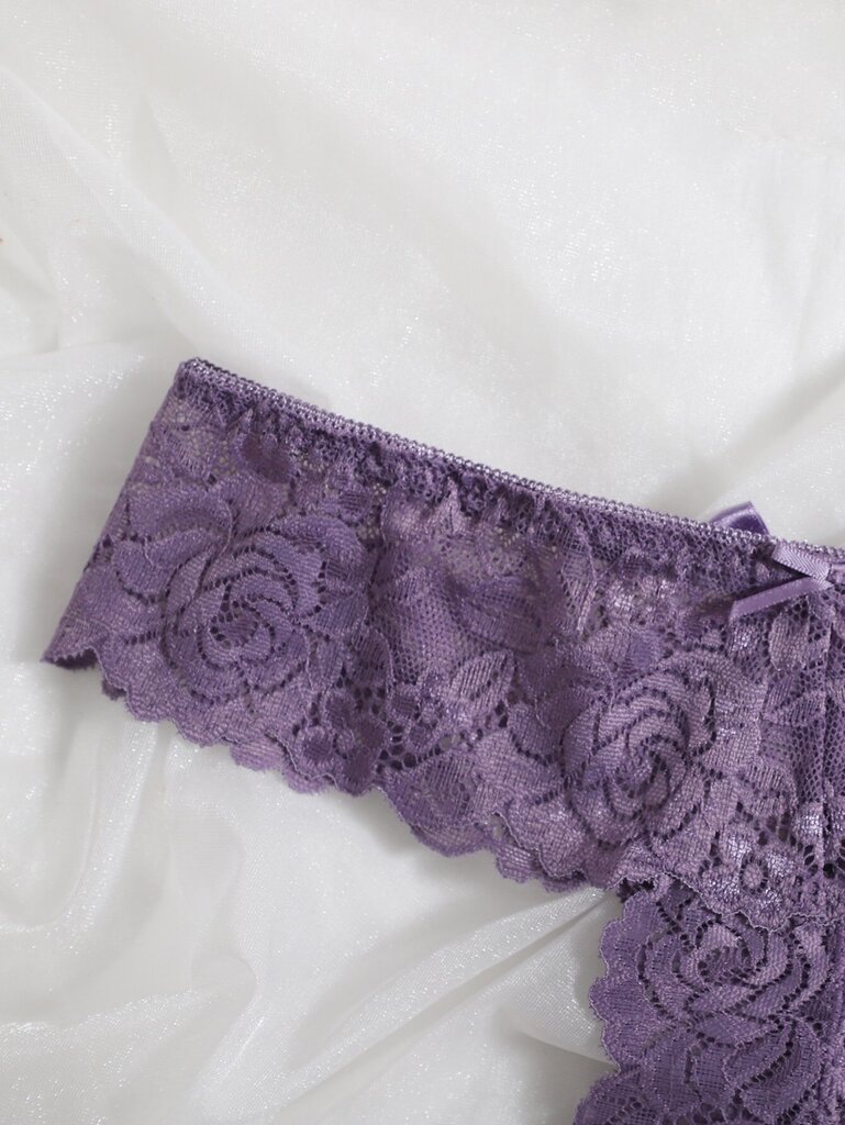 Floral Lace Bow Decor Thong Alusvaatteet·Mauve Purple·M hinta ja tiedot | Naisten sandaalit ja tossut | hobbyhall.fi