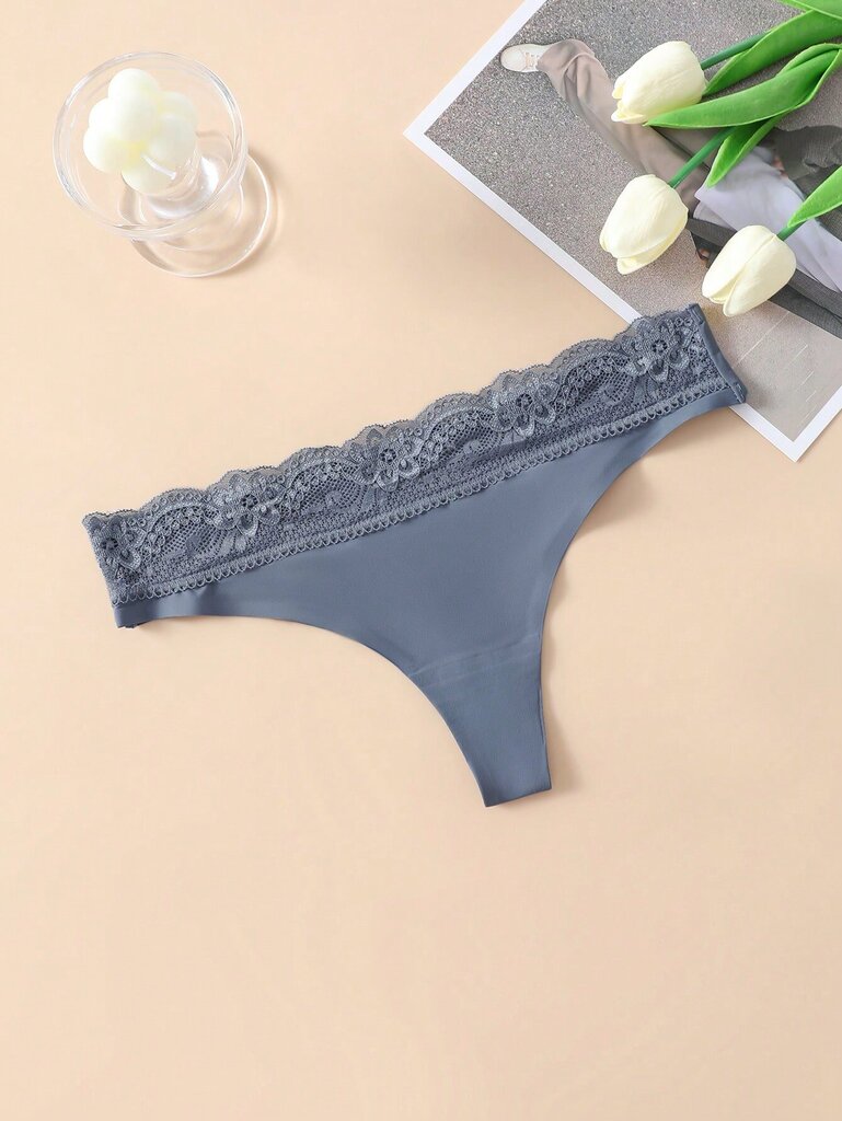 Contrast Lace No Show Thong·Blue·M hinta ja tiedot | Naisten sandaalit ja tossut | hobbyhall.fi