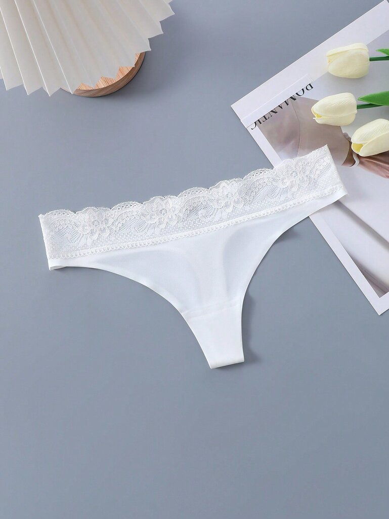 Contrast Lace No Show Thong·White·L hinta ja tiedot | Naisten sandaalit ja tossut | hobbyhall.fi