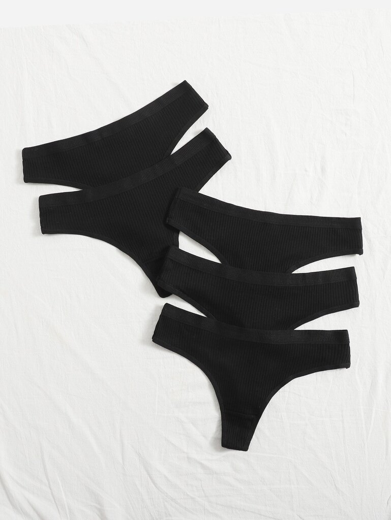 5kpl Solid Thong Set·Black·L hinta ja tiedot | Naisten sandaalit ja tossut | hobbyhall.fi