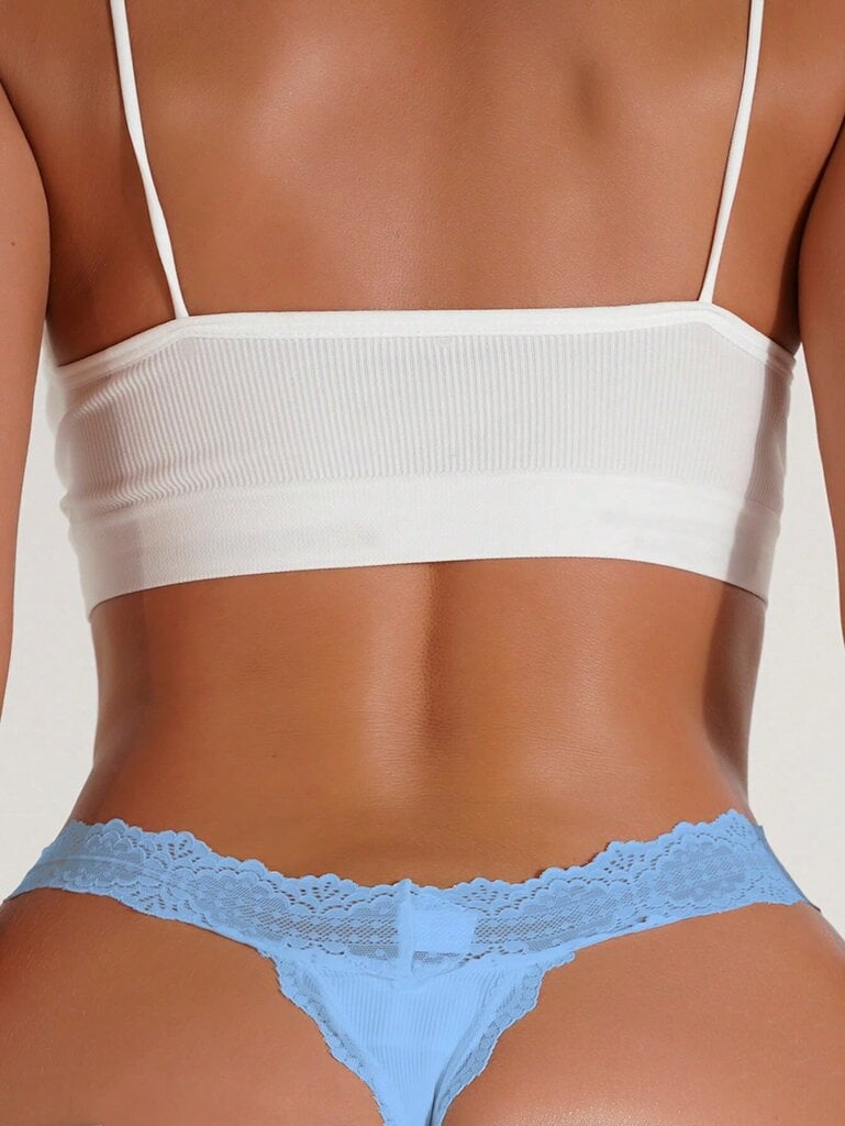 Contrast Lace Bow Front Thong Alusvaatteet·Baby Blue·S hinta ja tiedot | Naisten sandaalit ja tossut | hobbyhall.fi