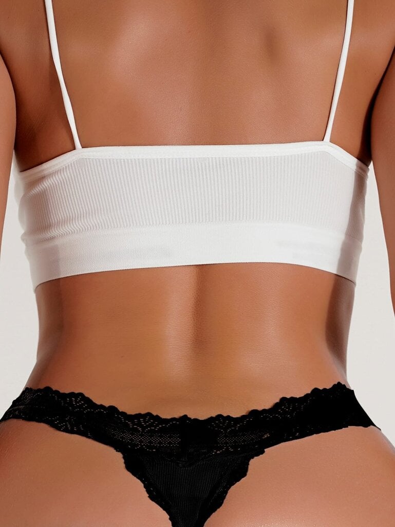 Contrast Lace Bow Front Thong Alusvaatteet·musta·L hinta ja tiedot | Naisten sandaalit ja tossut | hobbyhall.fi