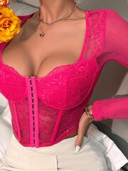 1 kpl Sexy Naisten pitsinen Patchwork Mesh -läpinäkyvä korsettitoppi, jossa hakaskiinnitys ja luusto·Hot Pink·M hinta ja tiedot | Hameet | hobbyhall.fi