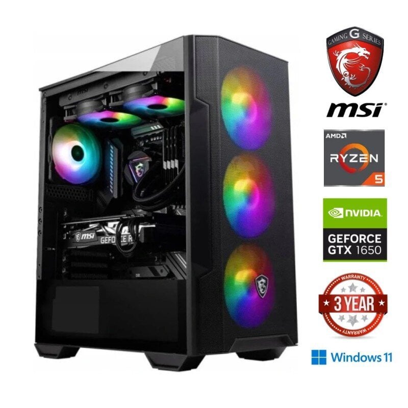 Gamer Ryzen 5 5600G 16GB 256GB SSD NVME GTX 1650 Windows 11 hinta ja tiedot | Pöytätietokoneet | hobbyhall.fi