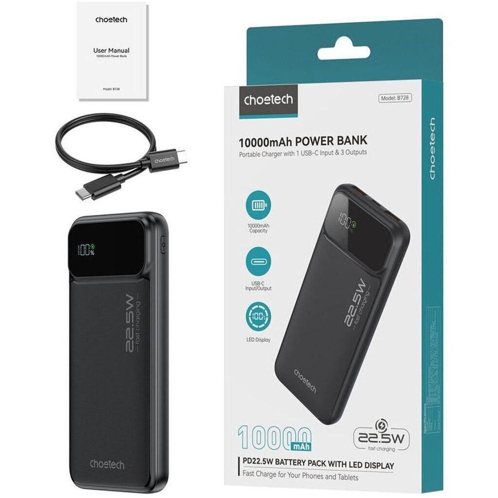 Ulkoinen Akku Power Bank Choetech B728 22.5W 10000mAh musta hinta ja tiedot | Varavirtalähteet | hobbyhall.fi