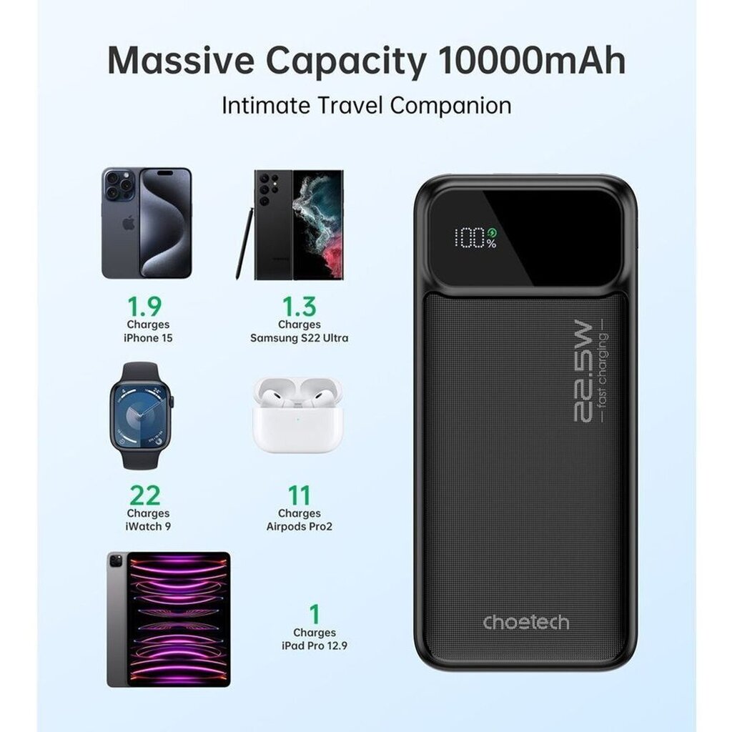 Ulkoinen Akku Power Bank Choetech B728 22.5W 10000mAh musta hinta ja tiedot | Varavirtalähteet | hobbyhall.fi