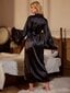 Fuzzy Trim Belted Satin Robe·Black·S hinta ja tiedot | Naisten kylpytakit | hobbyhall.fi