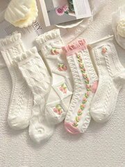 Kawaii 3pars Ruffle Trim Crew Sukat·White·yksi koko hinta ja tiedot | Miesten sukat | hobbyhall.fi