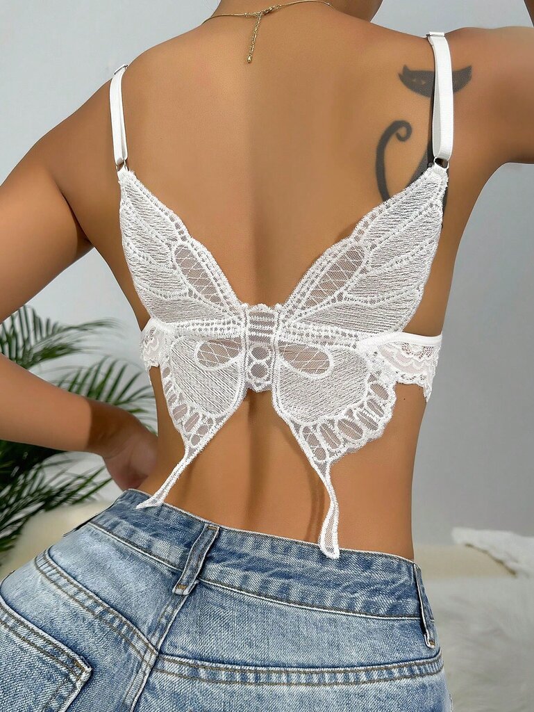 Butterfly muotoinen yksityiskohta rusetti edessä pitsi Bralette alusvaatteet·valkoinen·XL hinta ja tiedot | Rintaliivit | hobbyhall.fi