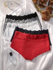 5kpl Contrast Lace Ribbed Net Boyshorts·Multicolor·M hinta ja tiedot | Miesten sukat | hobbyhall.fi