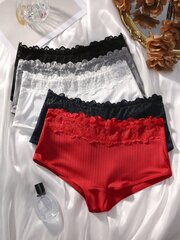 5kpl Contrast Lace Ribbed Net Boyshorts·Multicolor·M hinta ja tiedot | Miesten sukat | hobbyhall.fi