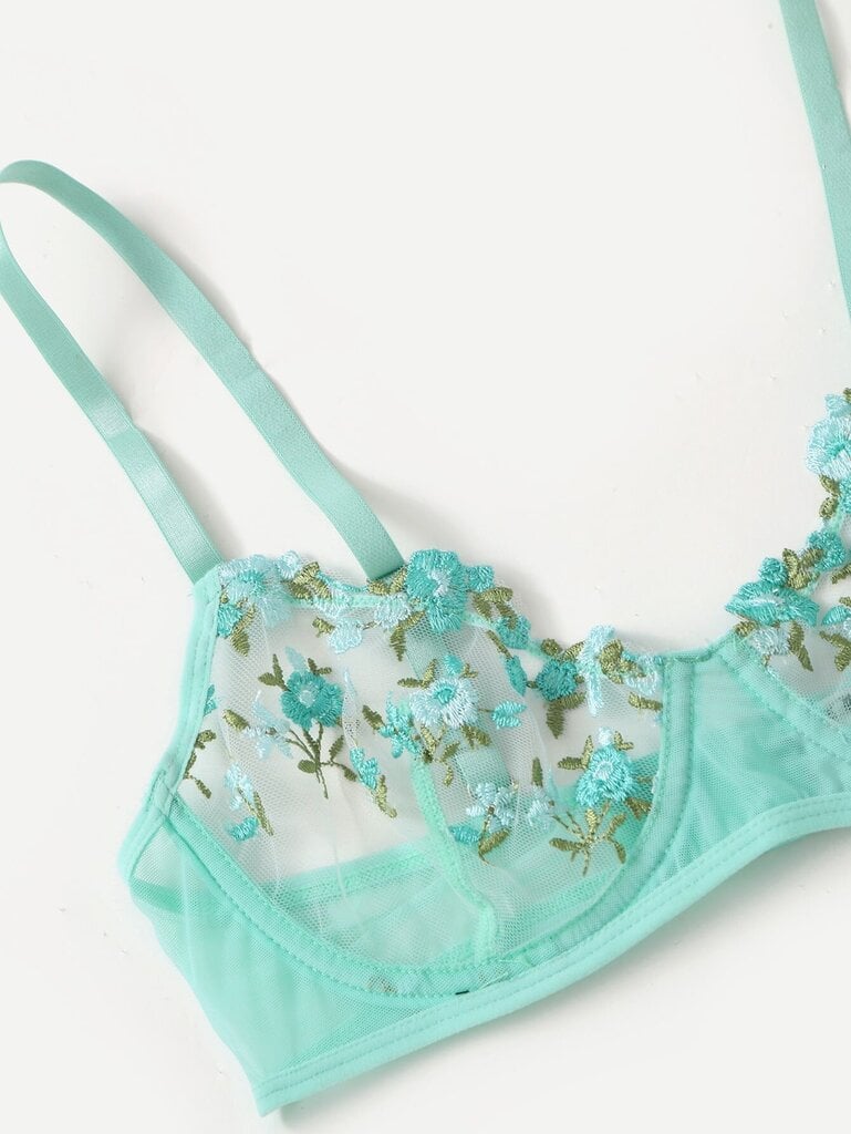 Embroidery Mesh Underwire Alusvaatteet Set·Green·S hinta ja tiedot | Rintaliivit | hobbyhall.fi